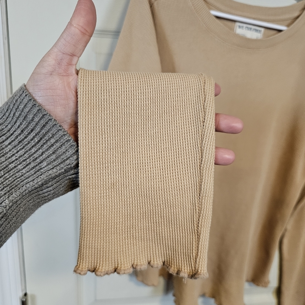 Free People Waffle Knit Scalloped Hem Easy Does It Cotton Top - Picture 8 of 9